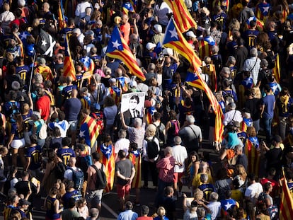 Manifestación en la Plaza de España de Barcelona durante la Diada de 2023.