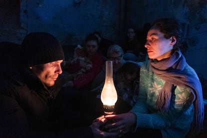 Civilians in a shelter, in a scene from the documentary '20 days in Mariupol.'