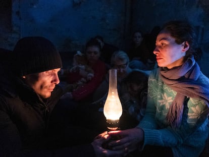 Civilians in a shelter, in a scene from the documentary '20 days in Mariupol.'