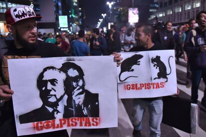 Protesto em São Paulo contra o presidente interino.