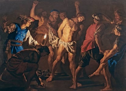 Entre los pintores que acompañan a Caravaggio en la exposición por la influencia que el italiano ejerció sobre ellos, destaca Mathias Stom, del que se exhibe esta 'Flagelación de Cristo', c. 1640.
