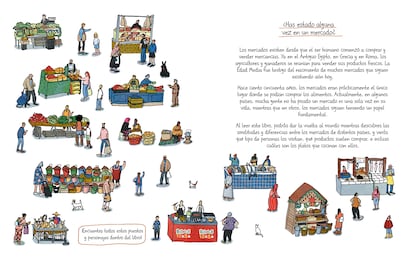 Página del libro 'Un viaje por el mundo en 24 mercados', de Anna Desnitskaya y Maria Bakhareva