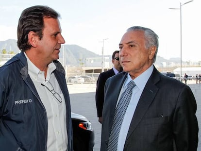 Governador Dornelles, Paes e Temer no Rio. 