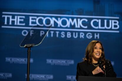 La candidata presidencial demócrata, Kamala Harris, en un acto de campaña en la ciudad de Pittsburgh, Pensilvania