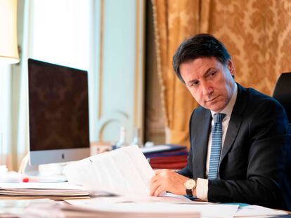 El primer ministro de Italia, Giuseppe Conte, el pasado jueves en el palacio Chigi en Roma.