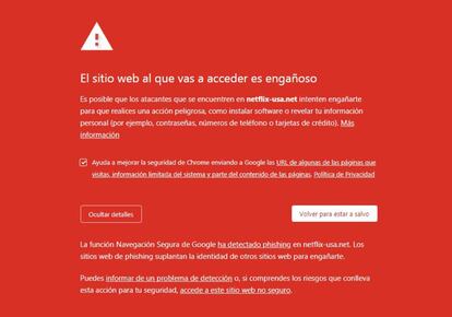 Amenaza de sitio web inseguro en Chrome.