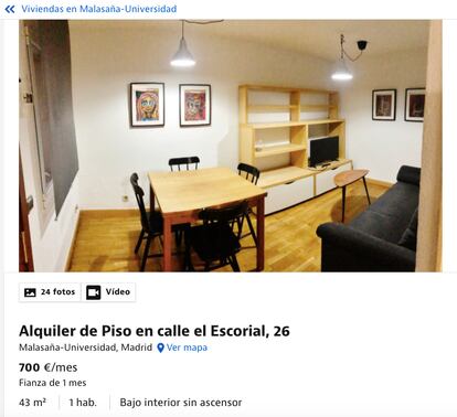 Anuncio de un piso turístico que ha pasado al mercado de alquiler residencial.