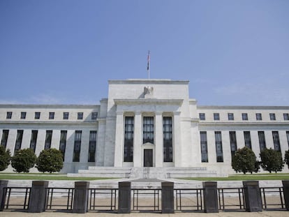 The Federal Reserve Building on Constitution Avenue in Washington is seen Aug. 2, 2017, in Washington. The Federal Reserve said Monday, May 9, 2022 that Russia's war in Ukraine and surging inflation are now the greatest threats facing the global economy, supplanting the coronavirus pandemic. (AP Photo/Pablo Martinez Monsivais)