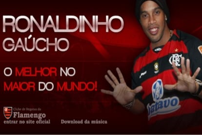 Portada de la web del Flamengo, en la que aparece Ronaldinho vestido con la camiseta del equipo