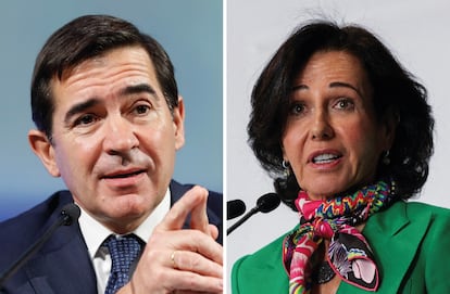 El presidente de BBVA, Carlos Torres, y la presidenta de Santander, Ana Botín.