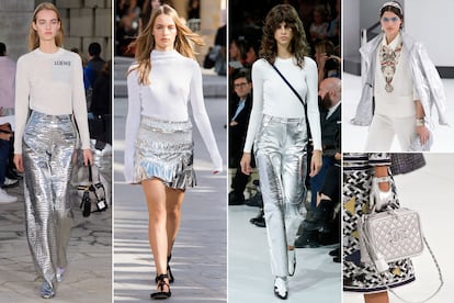 Destellos plateados

Los metalizados van más allá de los complementos y llegan a las faldas o los pantalones. En la foto, los diseños de Loewe, Isabel Marant, Courrèges y Chanel.