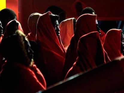 Migrants arrive in the Spanish port city Algeciras after being rescued at sea.