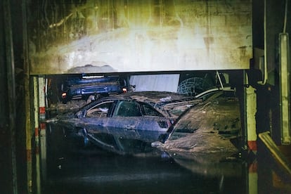 A flooded garage in Paiporta, Valencia, on Sunday.