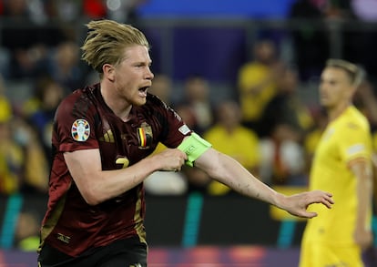 De Bruyne celebra su gol, el segundo de Bélgica a Rumania (2-0).