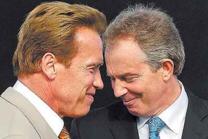 Arnold Schwarzenegger y Tony Blair hicieron buenas migas en su primer encuentro en California.