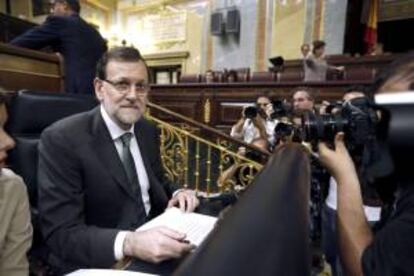 El presidente del Gobierno, Mariano Rajoy, hoy en el pleno del Congreso de los Diputados.