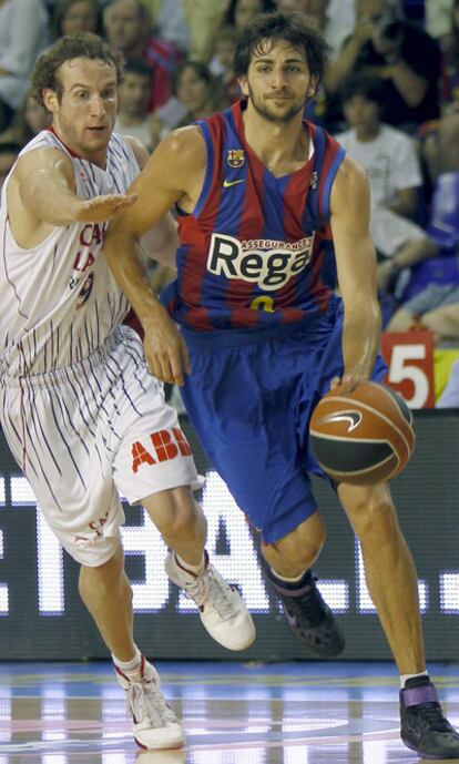 Rubio y Huertas durante el partido