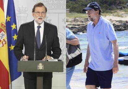 <b>Mariano Rajoy</b>. "El referèndum no se celebrarà perquè liquida la voluntat de la majoria dels espanyols", va assegurar Rajoy dues setmanes abans de l'1-O. "Hem fet el que havíem de fer, actuant amb la llei", va dir l'endemà. El llavors president del Govern espanyol va acabar aplicant l'article 155 de la Constitució després de la declaració unilateral d'independència (DUI) amb el suport del PSOE i Ciutadans. Després de la moció de censura que el va desbancar del Govern, Rajoy es va reincorporar a la seva feina com a registrador de la propietat a la localitat alacantina de Santa Pola.