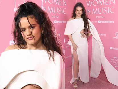 La espectacular capa blanca y escote ‘underboob’ de Rosalía para triunfar en los Billboard Women in Music