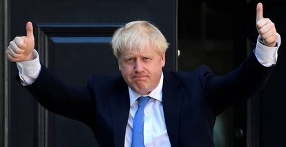 Boris Johnson, a su llegada a la sede 'tory' en Londres, este martes.