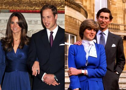 No solo ambas llevaron el mismo anillo para la pedida de mano, sino que Kate eligió el mismo color de vestido para la fiesta de compromiso.