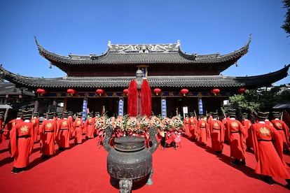 Ceremonia en el templo de Confucio en Nanjing, en septiembre de 2024. 