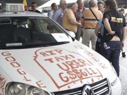 Una protesta de taxistas celebrada en octubre en Madrid.