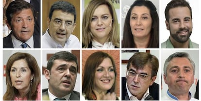 El Comit&eacute; Federal del PSOE ha aprobado por asentimiento que una comisi&oacute;n gestora se haga cargo del partido tras la dimisi&oacute;n del hasta ahora secretario general, Pedro S&aacute;nchez. De izquierda a dcha, arriba, el presidente, Javier Fern&aacute;ndez (Asturias), y los vocales, Mario Jim&eacute;nez D&iacute;az (Andaluc&iacute;a), Mar&iacute;a Jes&uacute;s Serrano Jim&eacute;nez (Andaluc&iacute;a), Ascensi&oacute;n Godoy (Extremadura), Jos&eacute; Enrique Mu&ntilde;oz Lladr&oacute; (Valencia); y abajo, Mar&iacute;a Dolores Padr&oacute;n Rodr&iacute;guez (Canarias), Ricardo Cort&eacute;s Lastra (Cantabria), Soraya Vega Prieto (Extremadura), Francesc Antich Oliver (Baleares), y Francisco Oc&oacute;n Pascual (La Rioja). 