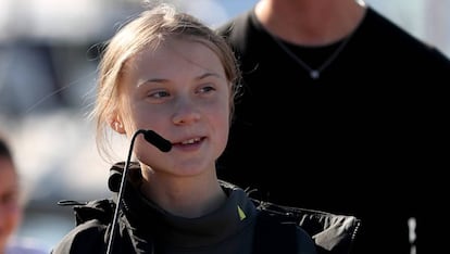 La activista Greta Thunberg este martes en Lisboa.