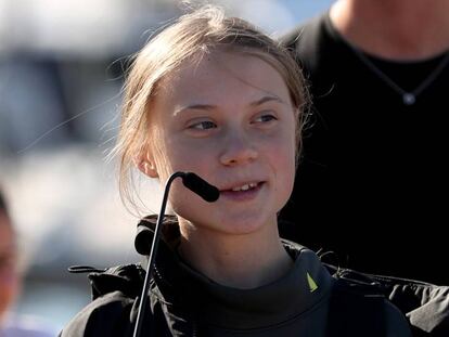 La activista Greta Thunberg este martes en Lisboa.