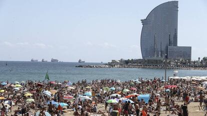 Barcelona's Barceloneta beach in August.