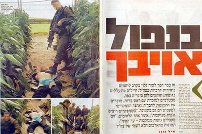 Página del diario israelí en lengua hebrea <i>Yediot Aharanoth<i> con algunas fotografías de las vejaciones.