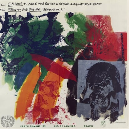 'Último turno/ tu turno', el cartel que Rauschenberg realizó en 1992 para la cumbre sobre el medio ambiente de Río de Janeiro de ese año.