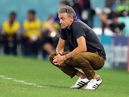 Luis Enrique, durante el partido de España contra Marruecos, el pasado 6 de diciembre en Doha, Qatar.