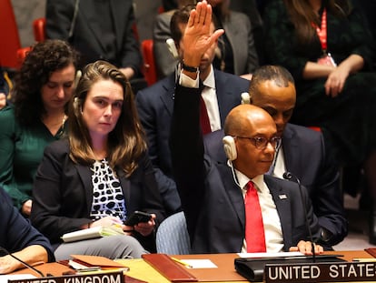 US Ambassador Alternate Representative of the US for Special Political Affairs in the United Nations Robert A. Wood raises his hand during a United Nations Security Council meeting on Gaza, at UN headquarters in New York City on December 8, 2023. UN Secretary-General Antonio Guterres said on December 8, 2023, that Hamas brutality could never justify "collective punishment" of Palestinians as Israel presses its campaign against Hamas in the Gaza strip. "Some 130 hostages are still held captive. I call for their immediate and unconditional release, as well as their humane treatment and visits from the International Committee of the Red Cross until they are freed," Guterres said at an emergency meeting of the organization's Security Council. "At the same time, the brutality perpetrated by Hamas can never justify the collective punishment of the Palestinian people." (Photo by Charly TRIBALLEAU / AFP)