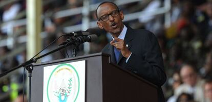 El presidente Paul Kagame durante su discurso este lunes en conmemoraci&oacute;n del genocidio.