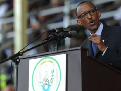 El presidente Paul Kagame durante su discurso este lunes en conmemoraci&oacute;n del genocidio.