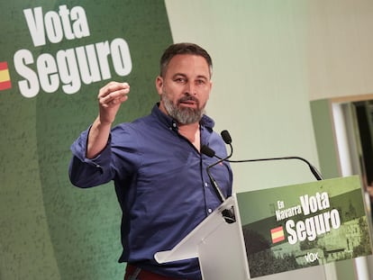 Santiago Abascal, presidente de Vox, durante su mitin en Pamplona.
EDUARDO  SANZ - EUROPA PRESS
14/05/2023