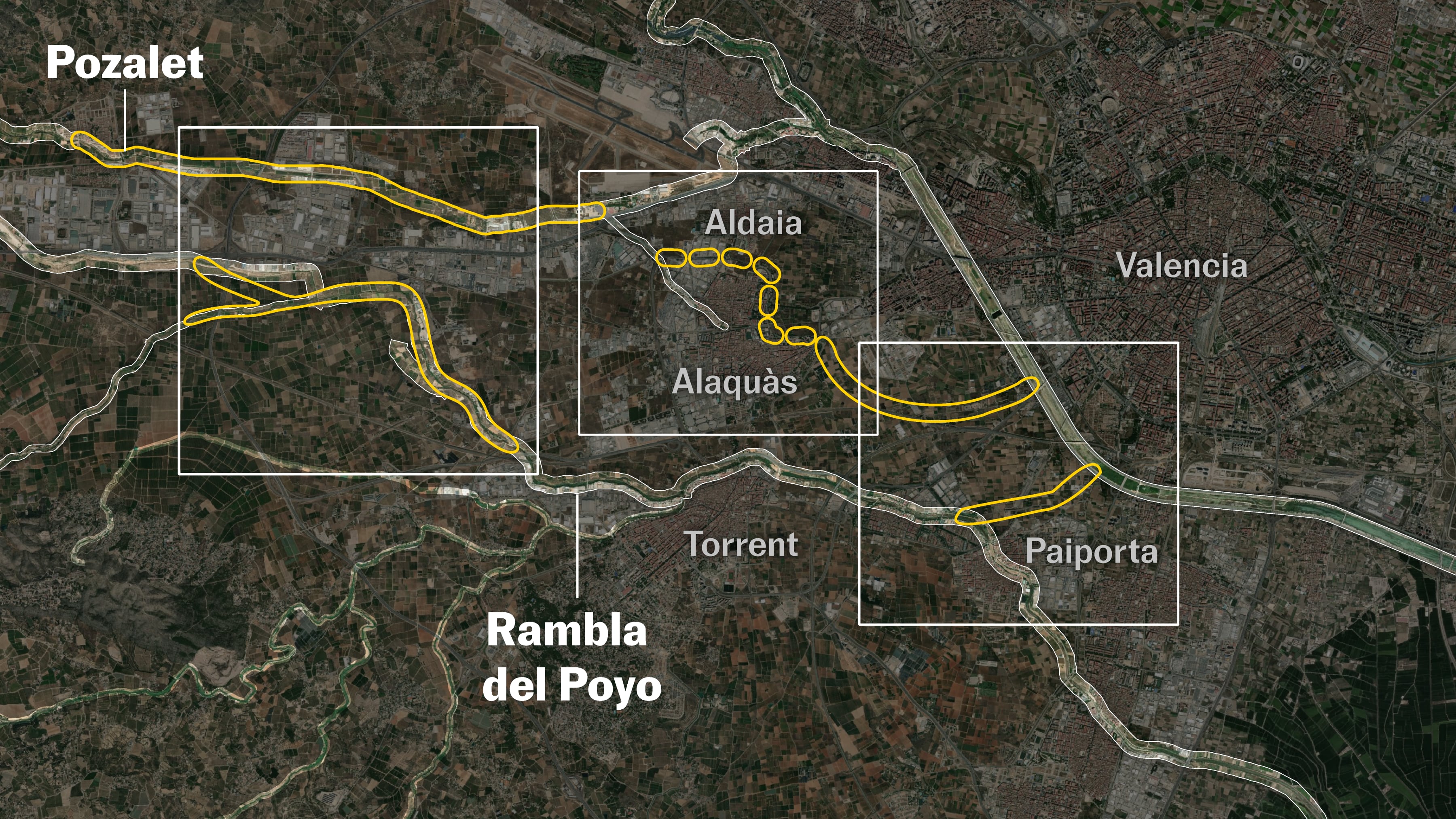 Mapas | Las obras planeadas y no ejecutadas que habrían aliviado la riada en L’Horta Sud