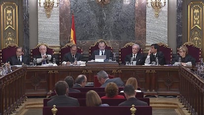 The judges’ panel overseeing the Supreme Court trial.