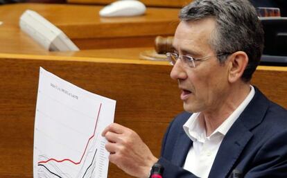 El portavoz socialista, Antonio Torres, durante el debate en las Cortes.