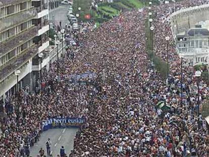 Una imagen de la marcha que hoy ha recorrido San Sebastián.