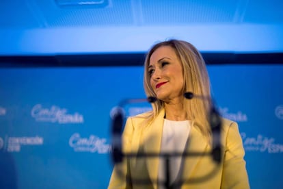 Madrid regional premier Cristina Cifuentes speaking at the PP convention in Seville on Friday.