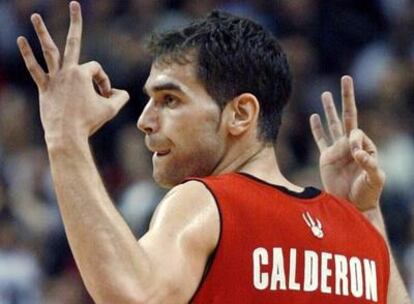 El base español celebra una canasta durante el partido contra los Nets de New Yersey.
