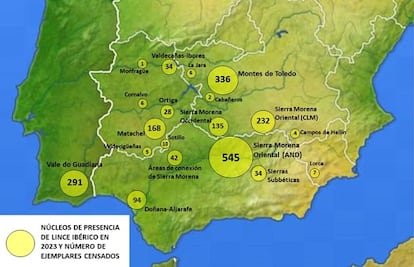 The Iberian lynx range in Spain and Portugal. 