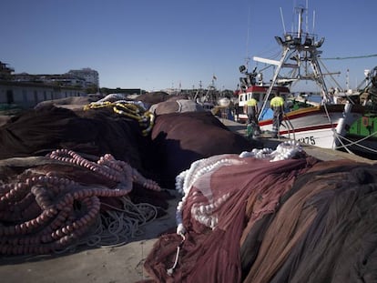 Redes recogidas en el puerto de Punta Umbr&iacute;a (Huelva), uno de los m&aacute;s afectados por la reducci&oacute;n de capturas de sardinas. 