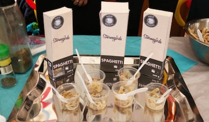Pasta enriquecida con insectos que posee un alto contenido proteínico, elaborado por estudiantes del Instituto Politécnico Nacional (IPN) de México en México.