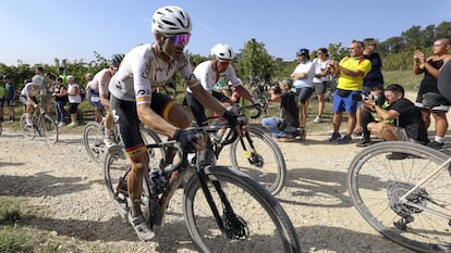 Alejandro Valverde, durante el Mundial de gravel.