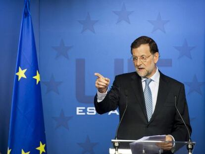 Mariano Rajoy, durante la rueda de prensa posterior a la reuni&oacute;n del Consejo Europeo.