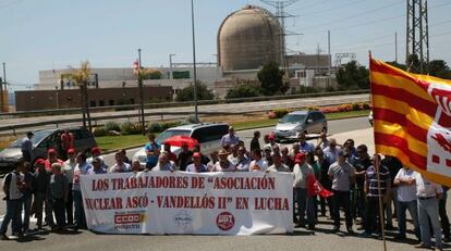 Una imagen de la concentración de protesta de los trabajadores de Vandellòs 2.